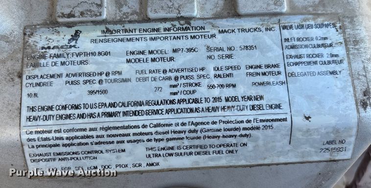 image for item FG1080 2016 Mack CXU613 semi truck