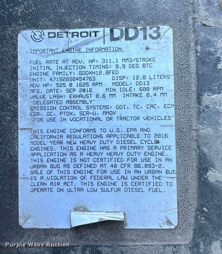 image for item FG1081 2017 Freightliner Cascadia 125 semi truck