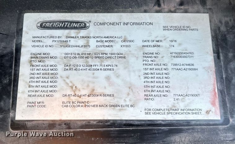 image for item FG1081 2017 Freightliner Cascadia 125 semi truck