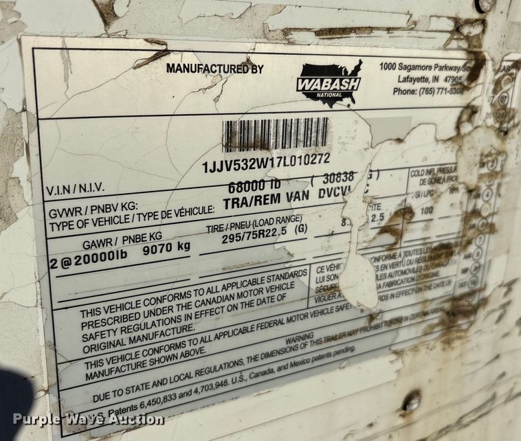 image for item FG1087 2007 Wabash dry van trailer