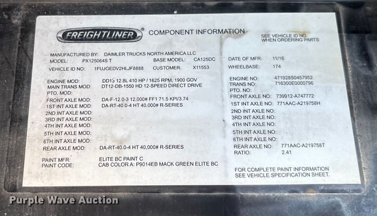 image for item FG1088 2017 Freightliner Cascadia 125 semi truck