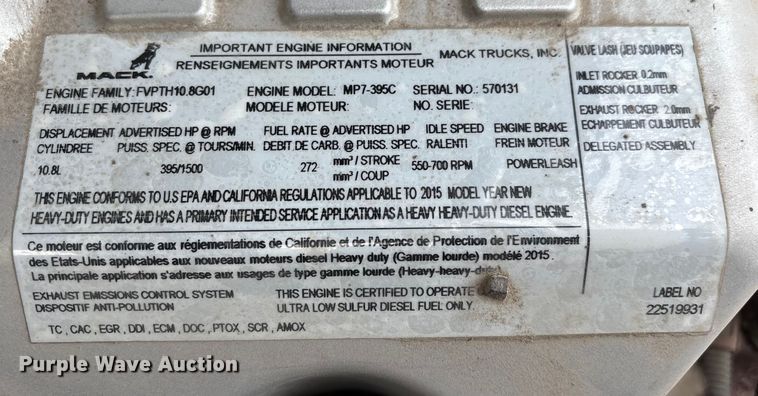 image for item FG1092 2016 Mack CXU613 semi truck