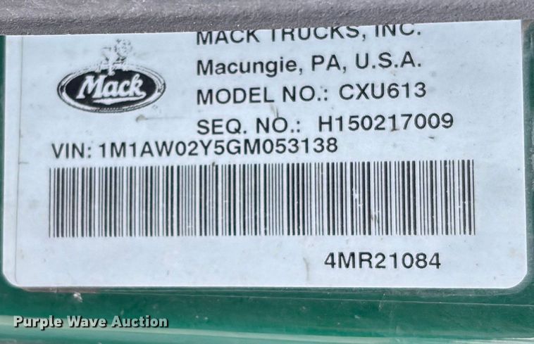image for item FG1092 2016 Mack CXU613 semi truck
