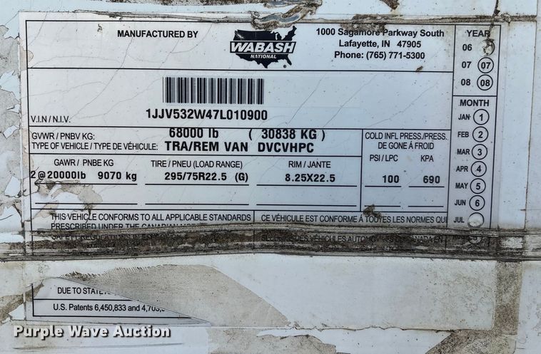 image for item FG1096 2007 Wabash dry van trailer