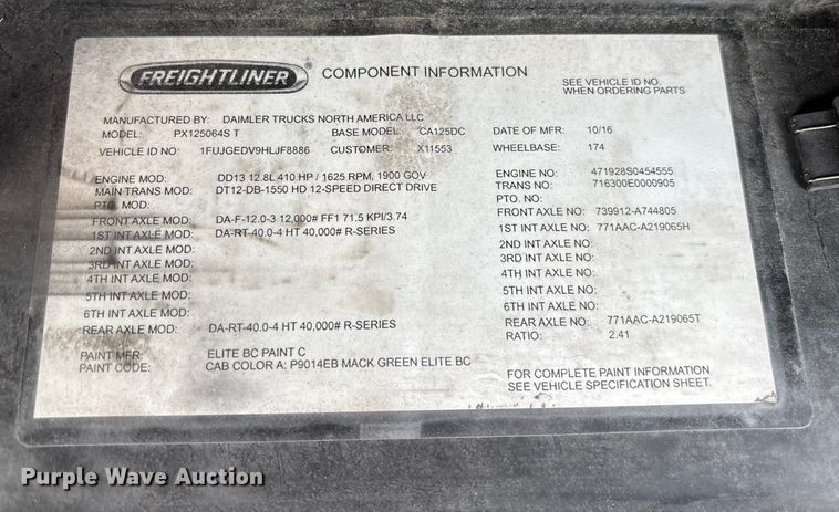 image for item FG1099 2017 Freightliner Cascadia 125 semi truck