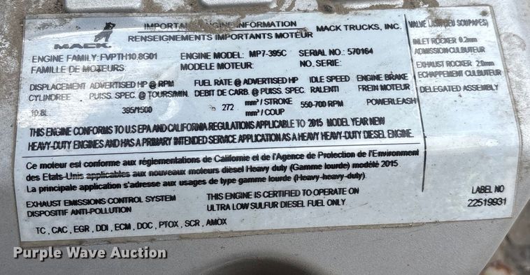 image for item FG1100 2016 Mack CXU613 semi truck