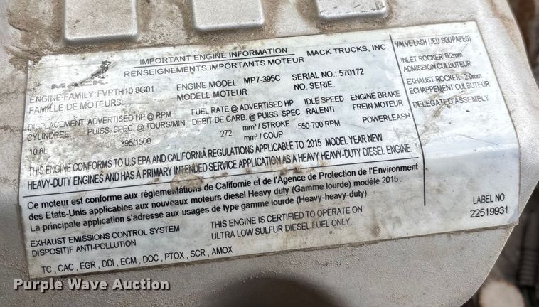 image for item FG1101 2016 Mack CXU613 semi truck