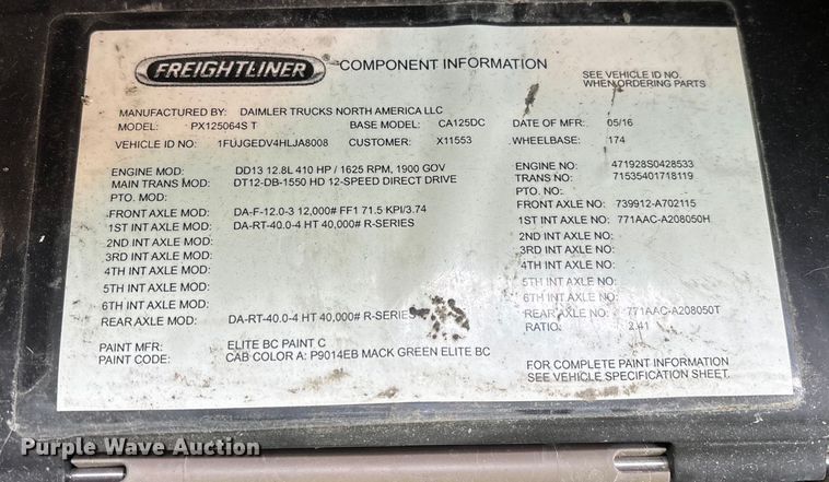 image for item FG1112 2017 Freightliner Cascadia 125 semi truck