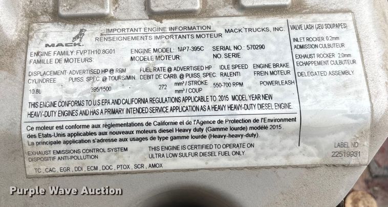 image for item FG1113 2016 Mack CXU613 semi truck