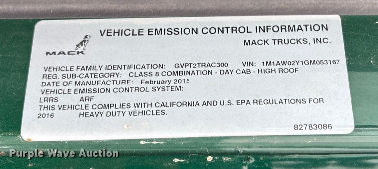 image for item FG1113 2016 Mack CXU613 semi truck