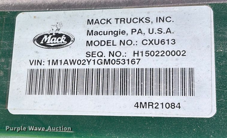 image for item FG1113 2016 Mack CXU613 semi truck