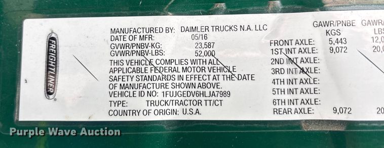 image for item FG1114 2017 Freightliner Cascadia 125 semi truck