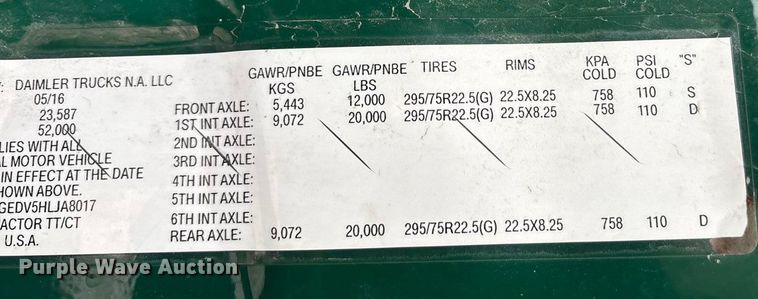 image for item FG1117 2017 Freightliner Cascadia 125 semi truck