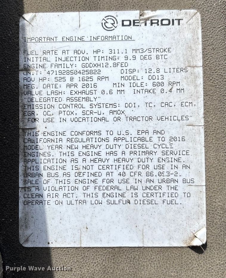 image for item FG1119 2017 Freightliner Cascadia 125 semi truck