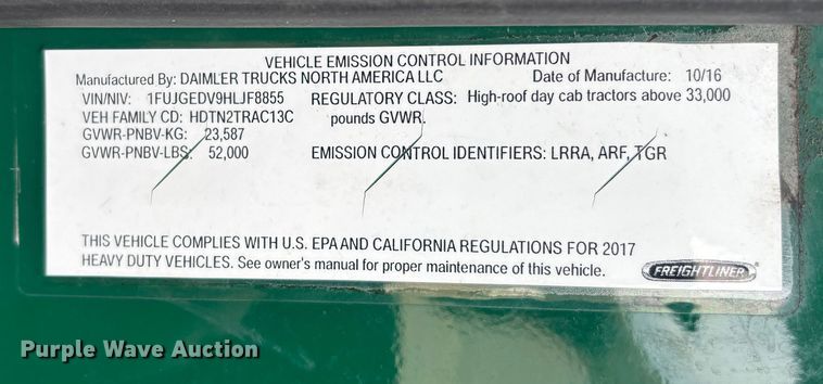 image for item FG1120 2017 Freightliner Cascadia 125 semi truck