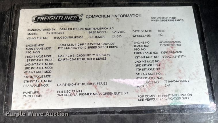 image for item FG1120 2017 Freightliner Cascadia 125 semi truck