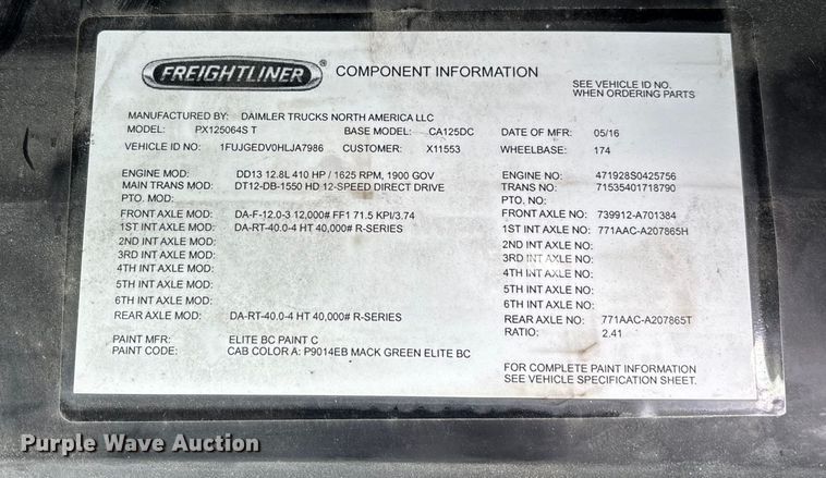 image for item FG1121 2017 Freightliner Cascadia 125 semi truck