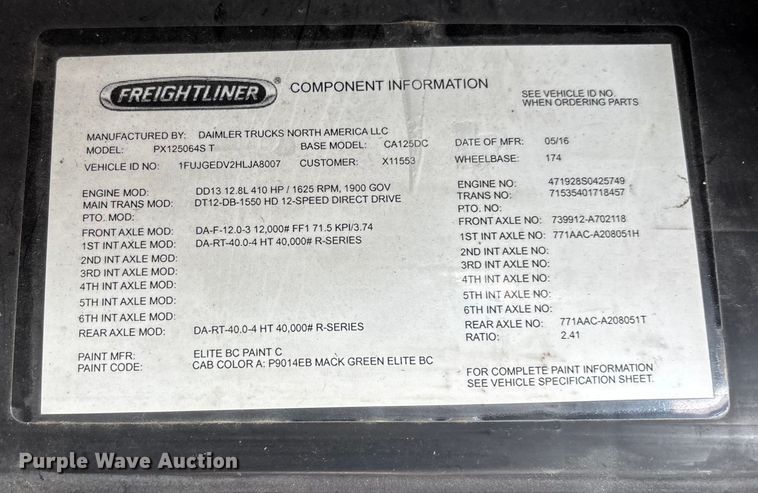 image for item FG1122 2017 Freightliner Cascadia 125 semi truck