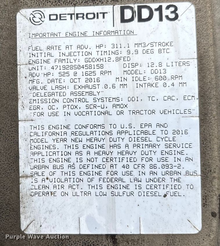 image for item FG1123 2017 Freightliner Cascadia 125 semi truck