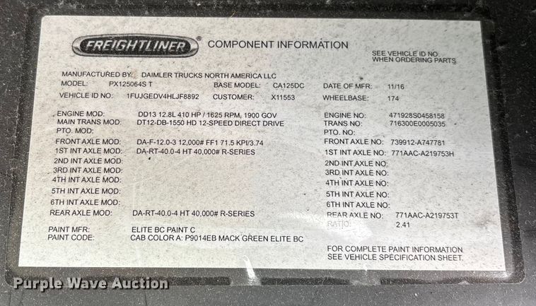 image for item FG1123 2017 Freightliner Cascadia 125 semi truck