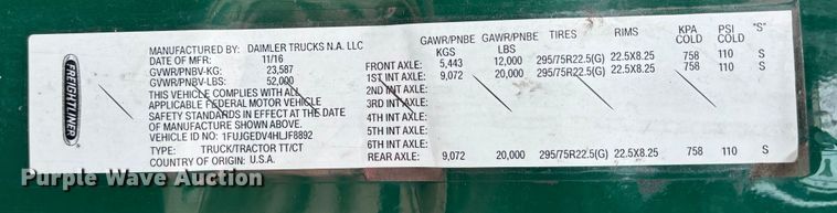 image for item FG1123 2017 Freightliner Cascadia 125 semi truck