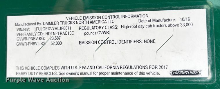 image for item FG1124 2017 Freightliner Cascadia 125 semi truck