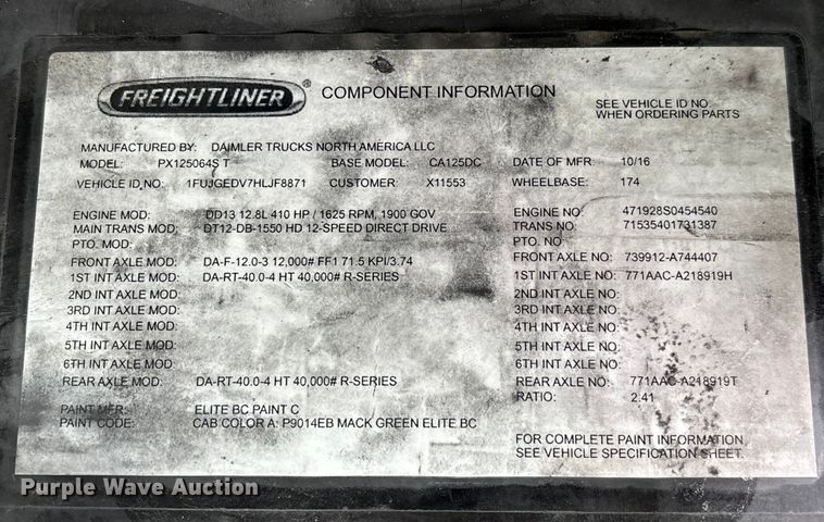 image for item FG1124 2017 Freightliner Cascadia 125 semi truck