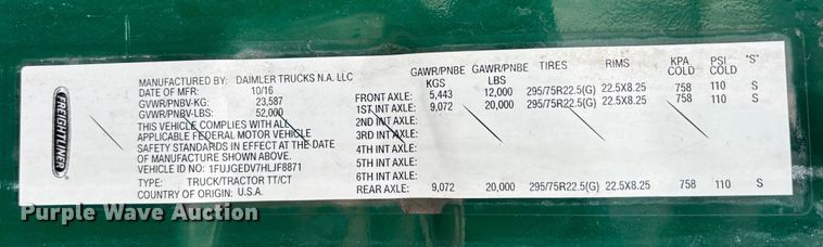 image for item FG1124 2017 Freightliner Cascadia 125 semi truck