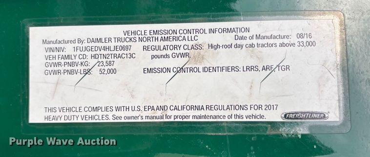 image for item FG1125 2017 Freightliner Cascadia 125 semi truck