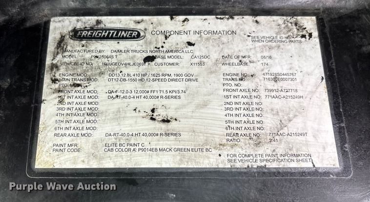 image for item FG1125 2017 Freightliner Cascadia 125 semi truck