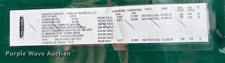 image for item FG1125 2017 Freightliner Cascadia 125 semi truck