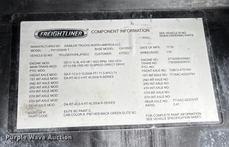 image for item FG1126 2017 Freightliner Cascadia 125 semi truck