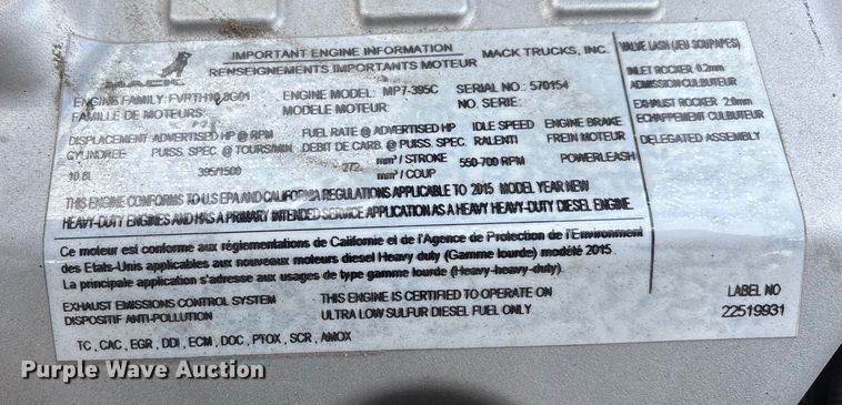 image for item FG1132 2016 Mack CXU613 semi truck