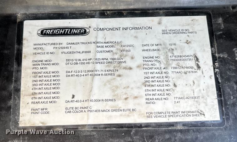 image for item FG1133 2017 Freightliner Cascadia 125 semi truck