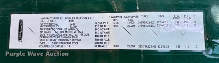 image for item FG1133 2017 Freightliner Cascadia 125 semi truck