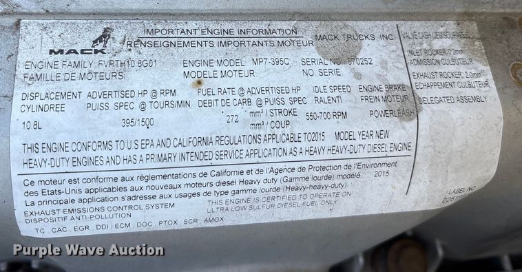 image for item FG1135 2016 Mack CXU613 semi truck