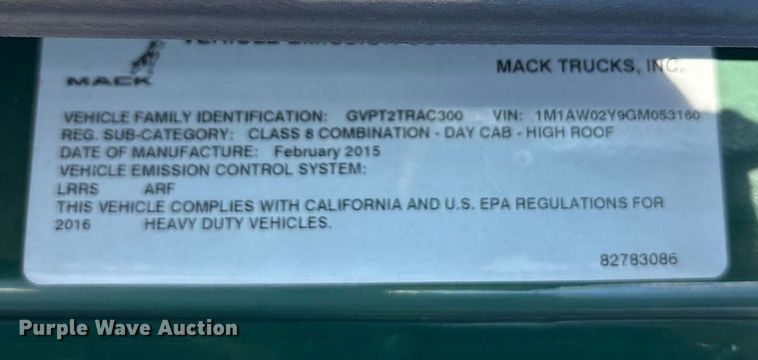 image for item FG1135 2016 Mack CXU613 semi truck