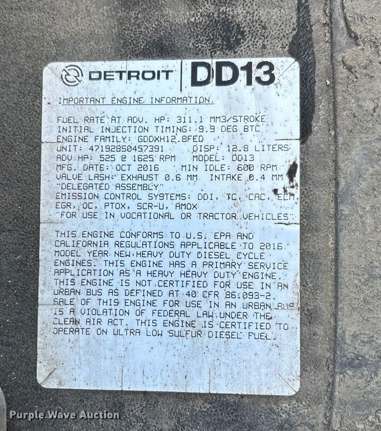 image for item FG1137 2017 Freightliner Cascadia 125 semi truck