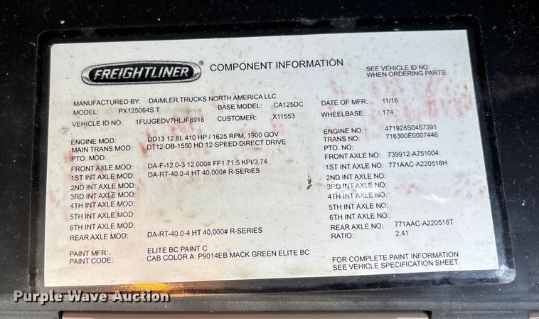 image for item FG1137 2017 Freightliner Cascadia 125 semi truck