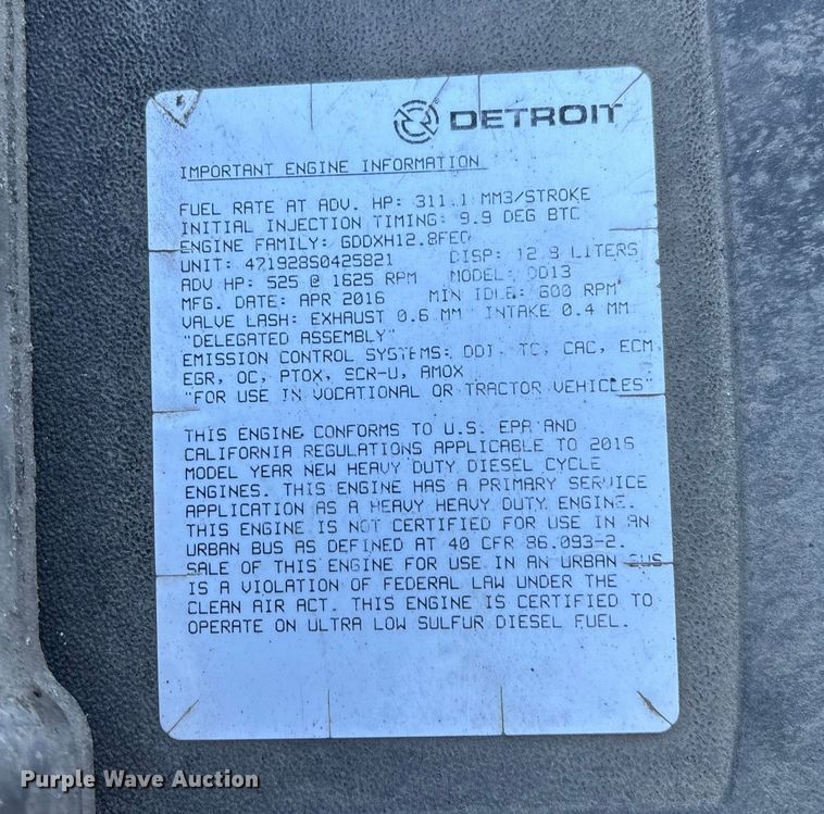 image for item FG1140 2017 Freightliner Cascadia 125 semi truck