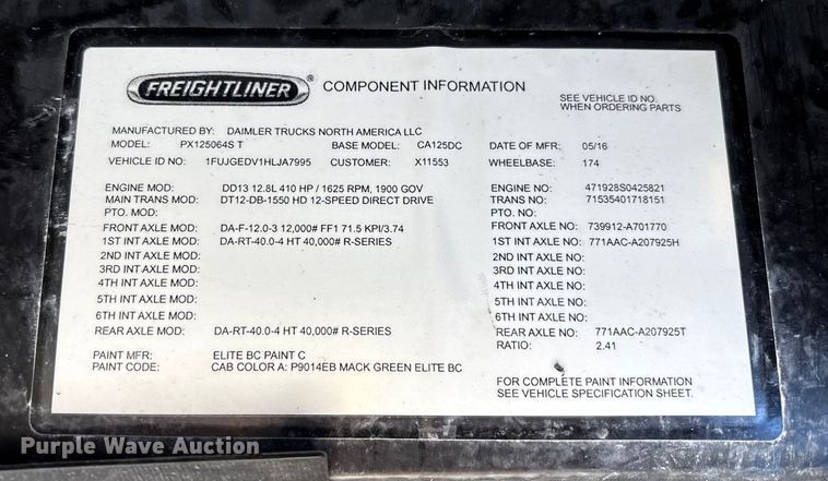 image for item FG1140 2017 Freightliner Cascadia 125 semi truck