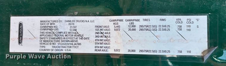 image for item FG1140 2017 Freightliner Cascadia 125 semi truck