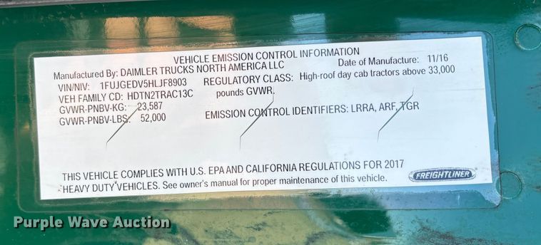 image for item FG1141 2017 Freightliner Cascadia 125 semi truck