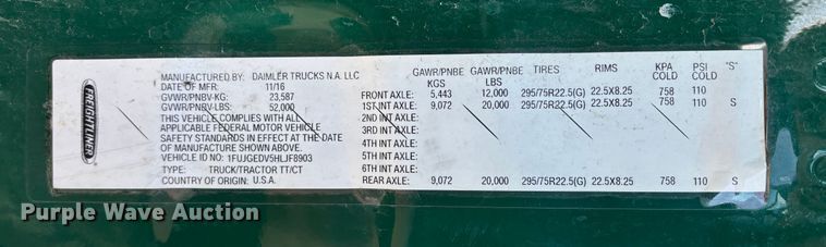 image for item FG1141 2017 Freightliner Cascadia 125 semi truck