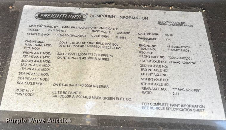 image for item FG1143 2017 Freightliner Cascadia 125 semi truck