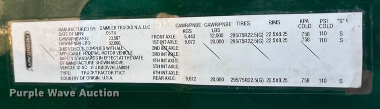 image for item FG1143 2017 Freightliner Cascadia 125 semi truck