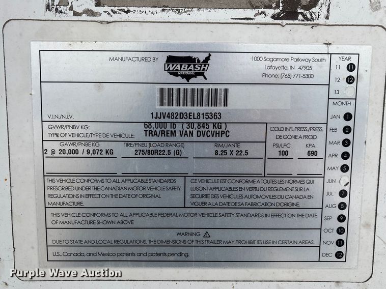 image for item FG1144 2014 Wabash DVCVHPC dry van trailer