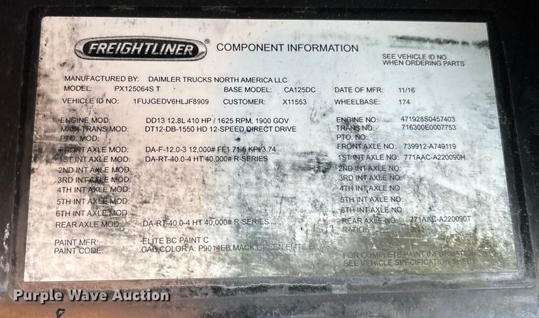 image for item FG1145 2017 Freightliner Cascadia 125 semi truck