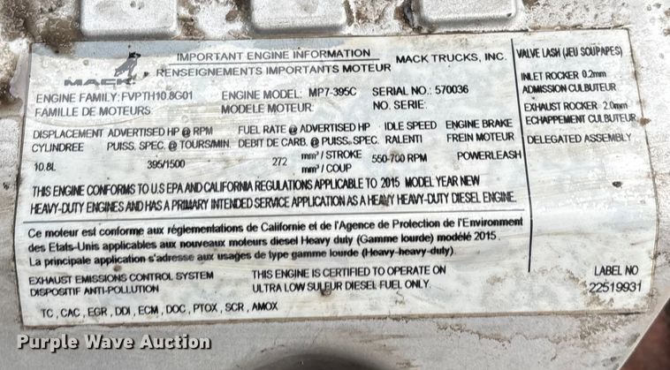 image for item FG1146 2016 Mack CXU613 semi truck