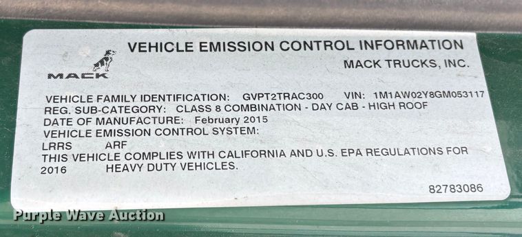 image for item FG1146 2016 Mack CXU613 semi truck